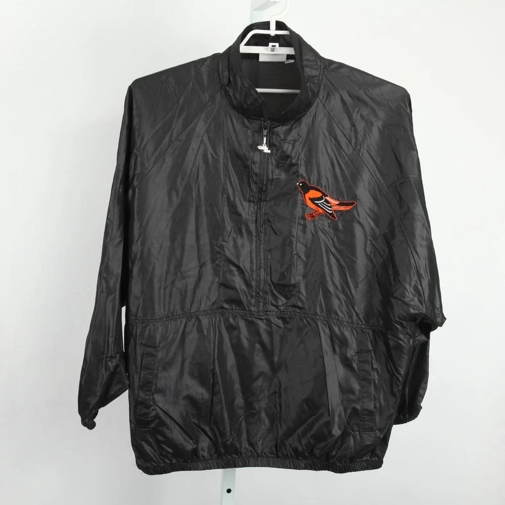 Vintage Baltimore Orioles Jacket Mens XL Black MLB Baseball Chalk Line Pullover